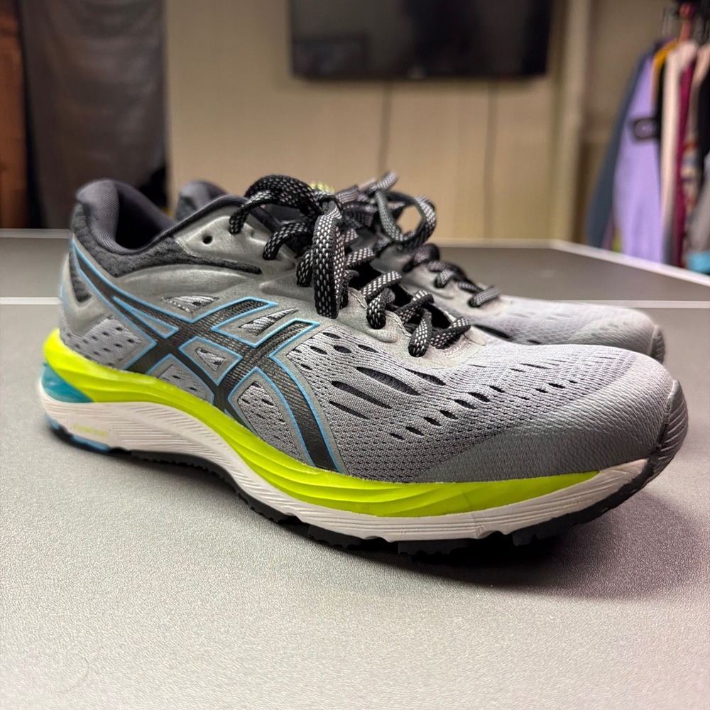 ASICS GT-1000 8 Running Shoes Men's US 8.5 Gray Blue Lime Athletic Sneakers